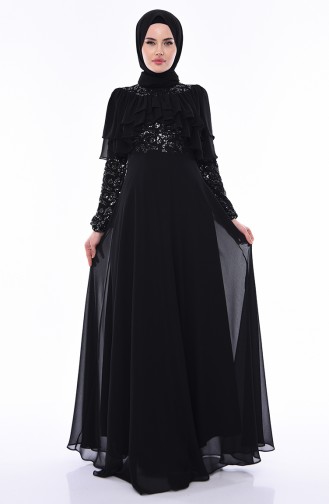 Black Hijab Evening Dress 12003-06