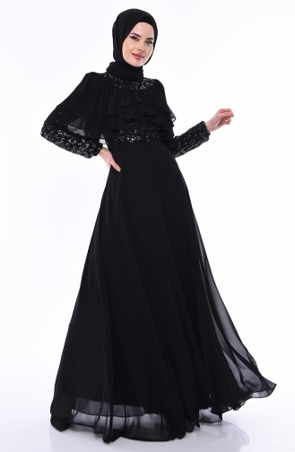 Black Hijab Evening Dress 12003-06