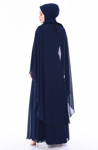 Dantel Detaylı Abiye Elbise 1603-03 Lacivert
