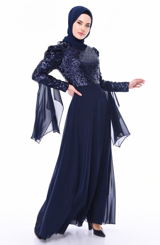 Navy Blue Hijab Evening Dress 0003-04