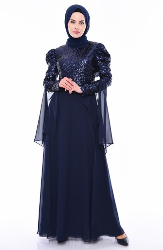 Navy Blue Hijab Evening Dress 1604-03