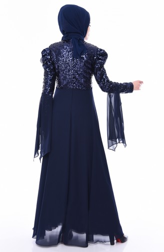 Navy Blue Hijab Evening Dress 1604-03