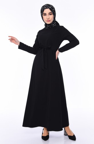 Kemerli Elbise 1197-01 Siyah