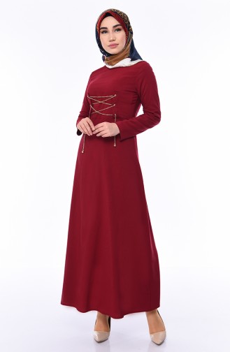 Eyelet Detail Dress  1198-03 Claret Red 1198-03