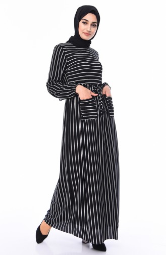 فستان بتصميم مُخطط 1039-02 لون أسود 1039-02