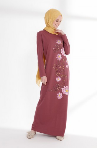 فستان محاك بخيطين بتصميم مورّد 5008-04 لون وردي باهت 5008-04