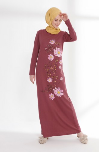 فستان محاك بخيطين بتصميم مورّد 5008-04 لون وردي باهت 5008-04