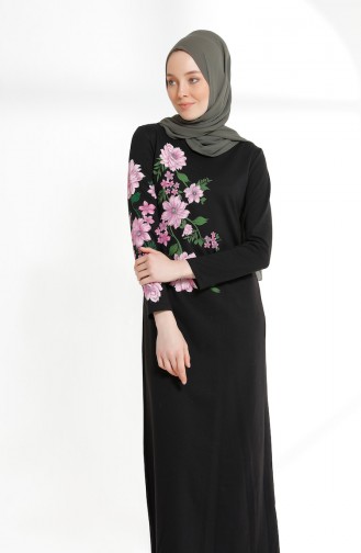 فستان محاك بخيطين بتصميم مطبع5021-01 لون اسود 5021-01