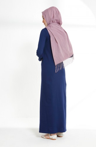 فستان محاك بخيطين بتصميم مطبع 5021-04 لون نيلي 5021-04