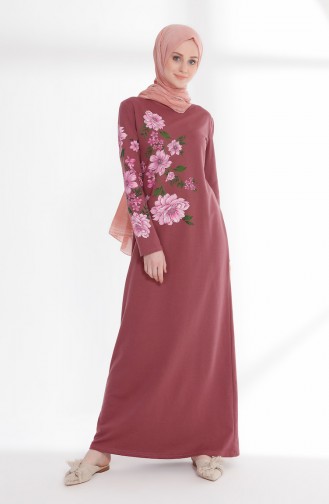 فستان محاك بخيطين بتصميم مطبع 5021-07 لون وردي باهت 5021-07