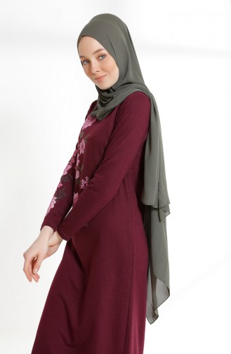 فستان محاك بخيطين بتصميم مطبع 5021-10 لون ارجواني 5021-10