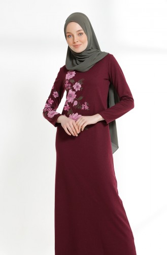 فستان محاك بخيطين بتصميم مطبع 5021-10 لون ارجواني 5021-10