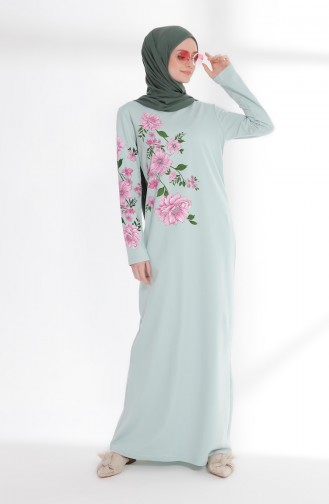 فستان محاك بخيطين بتصميم مطبع 5021-11 لون اخضر 5021-11