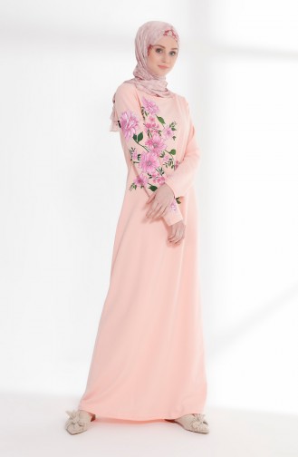 فستان محاك بخيطين بتصميم مطبع 5021-13 لون وردي 5021-13