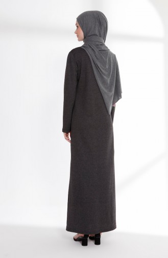 فستان محاك بخيطين بتصميم مطبع 5021-14 لون اسود مائل للرمادي 5021-14