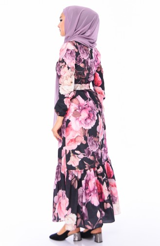 Flower Patterned Dress 5010-01 Black 5010-01