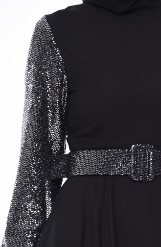 Sequined Belted Dress 8002-01 Black 8002-01