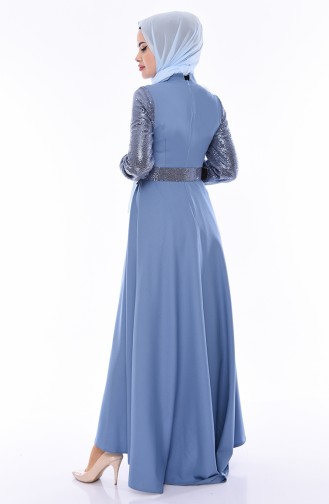 Sequined Belted Dress 8002-02 Blue 8002-02
