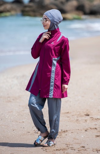 Zippered Hijab Swimsuit  7888-01 Plum 7888-01