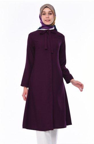 Tie Collar Long Tunic 2374-02 Purple 2374-02