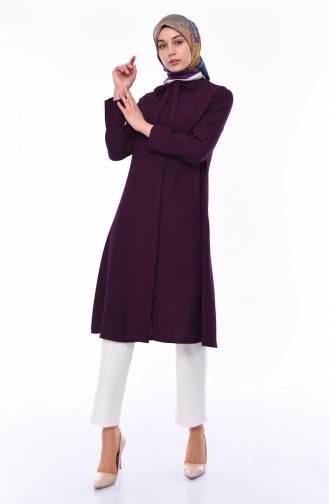 Tie Collar Long Tunic 2374-02 Purple 2374-02