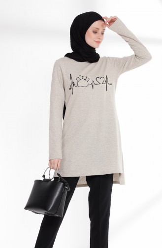 Bedrucktes Asymmetrische Tunika 3059-08 Beige 3059-08