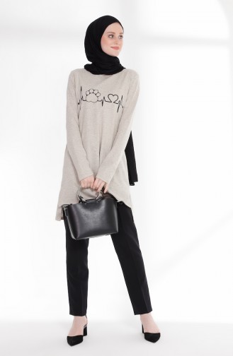 Bedrucktes Asymmetrische Tunika 3059-08 Beige 3059-08