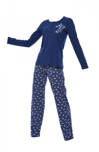 Bayan Uzun Kollu Pijama Takımı 803040-01 Lacivert