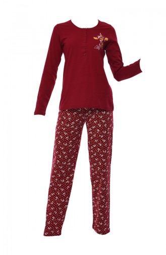 Bayan Uzun Kollu Pijama Takımı 803040-02 Bordo