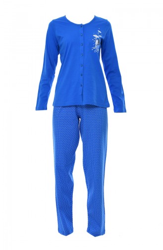 Bayan Uzun Kollu Pijama Takımı 804278-02 Saks Mavi