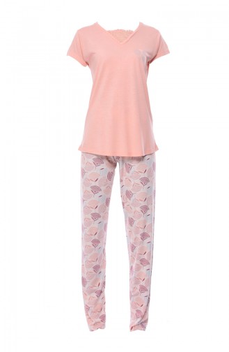 Bayan Kısa Kollu Pijama Takımı 809030-01 Açık Somon