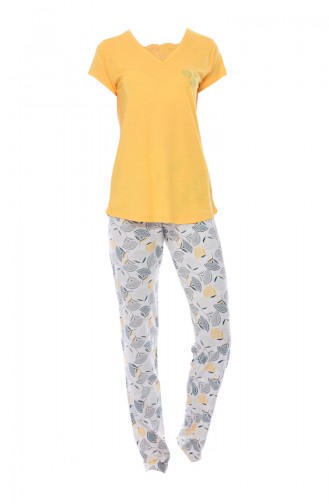 Bayan Kısa Kollu Pijama Takımı 809030-02 Sarı