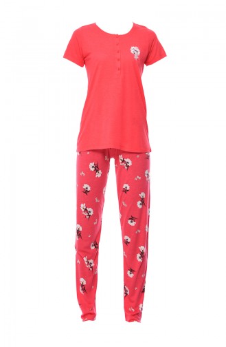 Bayan Kısa Kollu Pijama Takımı 809046-01 Mercan