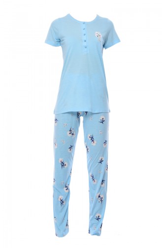 Bayan Kısa Kollu Pijama Takımı 809046-02 Mavi 809046-02