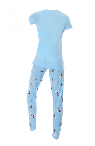 Bayan Kısa Kollu Pijama Takımı 809046-02 Mavi
