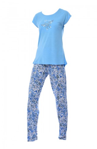 Bayan Kısa Kollu Pijama Takımı 809236-02 Mavi
