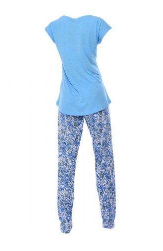 Bayan Kısa Kollu Pijama Takımı 809236-02 Mavi