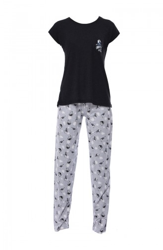Bayan Kısa Kollu Pijama Takımı 810005-02 Siyah