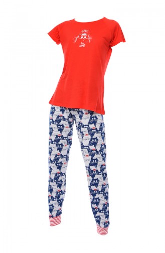 Bayan Kısa Kollu Pijama Takımı 810008-01 Kırmızı