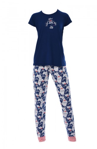 Bayan Kısa Kollu Pijama Takımı 810008-02 Lacivert