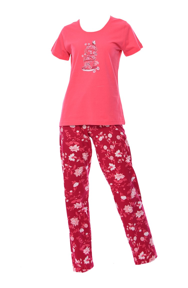 Bayan Kısa Kollu Pijama Takımı 810195-01 Fuşya Pembe 810195-01