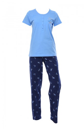 Bayan Kısa Kollu Pijama Takımı 811418-01 Mavi