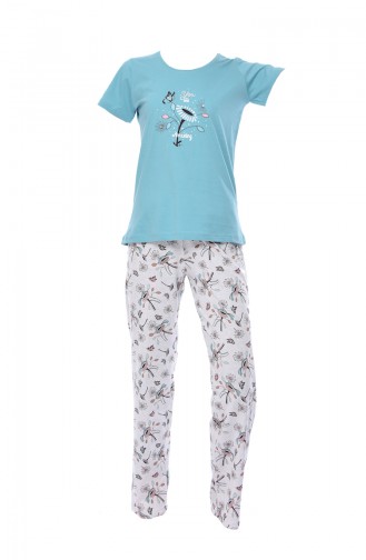 Bayan Kısa Kollu Pijama Takımı 812111-01 Mint Yeşili