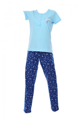 Bayan Kısa Kollu Pijama Takımı 812115-01 Mavi
