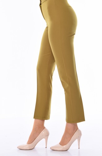 Buttoned Straight Leg Pants 1102-20 Oil Green 1102-20