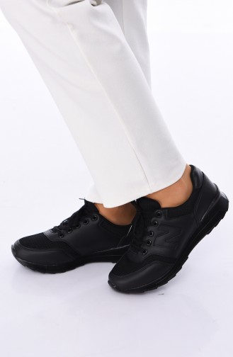 Bayan Spor Ayakkabı 0776 Siyah Siyah Cilt Anorak
