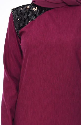 Sequined Tunic Trousers Suit 4131-02 Plum 4131-02