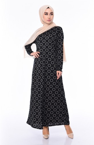 Large Size Patterned Dress 8820-02 Black 8820-02