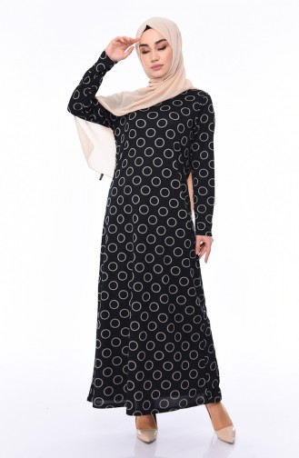 Large Size Patterned Dress 8820-02 Black 8820-02