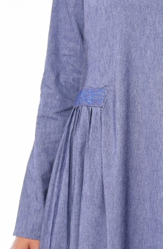 Taşlı Elbise 1196-01 Kot Mavi